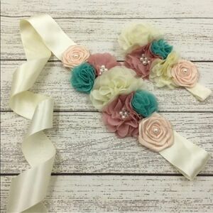 Kids Baby Toddler matching floral  belt & headband